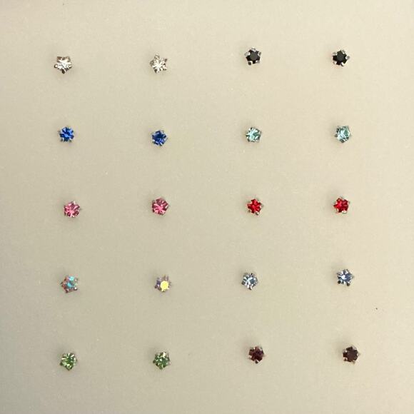 20 Pack Crystal Nose Studs in Sterling Silver~Body Jewelry ~ Brand New - Picture 4 of 10
